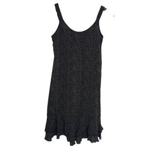 Vintage 90s Loco Lindo Mini Sun Dress Small S Black White Polka Dot Ruffle Hem